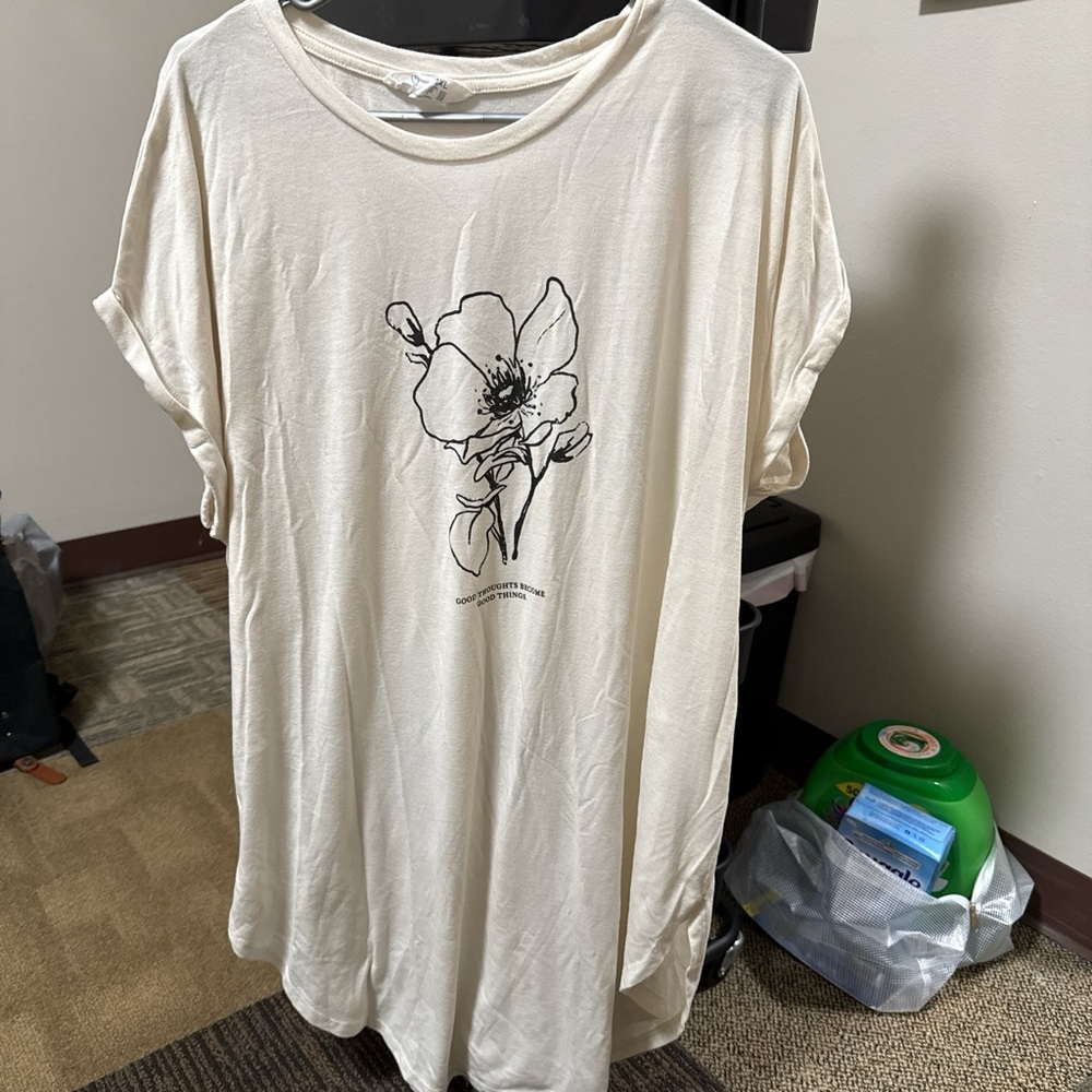 Primark Cream Oversized Short Sleeve Tee with Floral Design